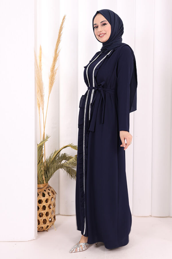 Boydan Fırfırlı Yelekli Elbise Takım 8489 Lacivert - 3