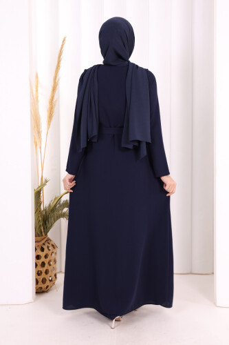 Boydan Fırfırlı Yelekli Elbise Takım 8489 Lacivert - 4