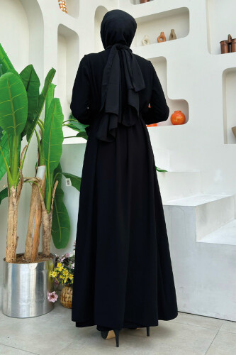 Boydan Fırfırlı Yelekli Elbise Takım 8489 Siyah - 6