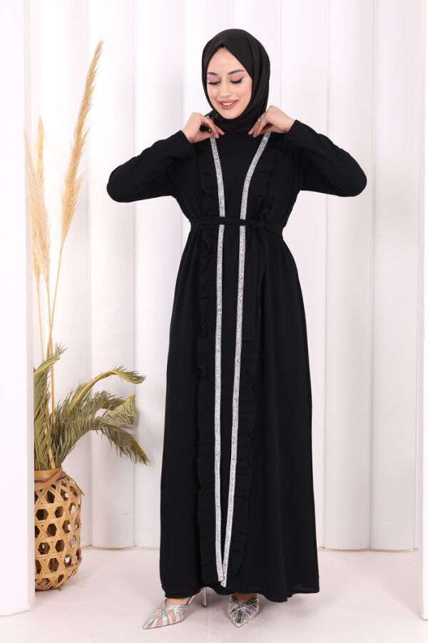 Boydan Fırfırlı Yelekli Elbise Takım 8489 Siyah - 2