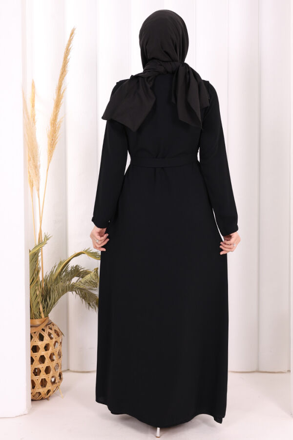 Boydan Fırfırlı Yelekli Elbise Takım 8489 Siyah - 4