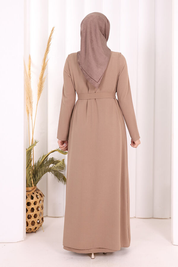 Boydan Fırfırlı Yelekli Elbise Takım 8489 Vizon - 4