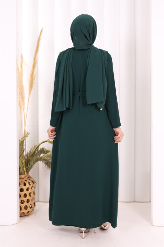 Boydan Fırfırlı Yelekli Elbise Takım 8489 Zümrüt - 5
