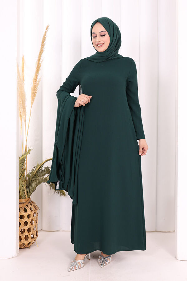 Boydan Fırfırlı Yelekli Elbise Takım 8489 Zümrüt - 8