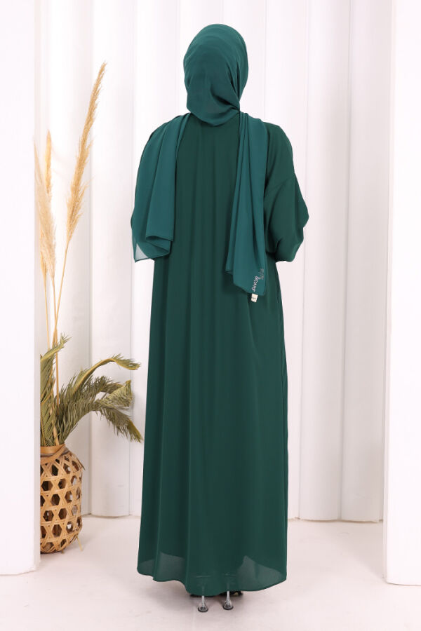 Bel Bilek Kısımları Taşlı Elbiseli Abaya Takım 8490 Zümrüt - 4