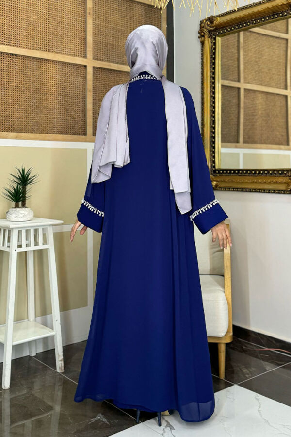 İnci Detaylı Abaya Elbise Takım 8493 Lacivert - 2