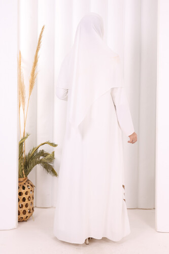 Etek Kısmı Desenli Elbiseli Abaya Takım 8495 Ekru - 4