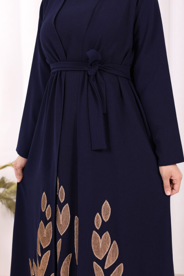 Etek Kısmı Desenli Elbiseli Abaya Takım 8495 Lacivert - 7