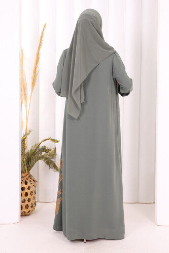 Etek Kısmı Desenli Elbiseli Abaya Takım 8495 Mint - 3