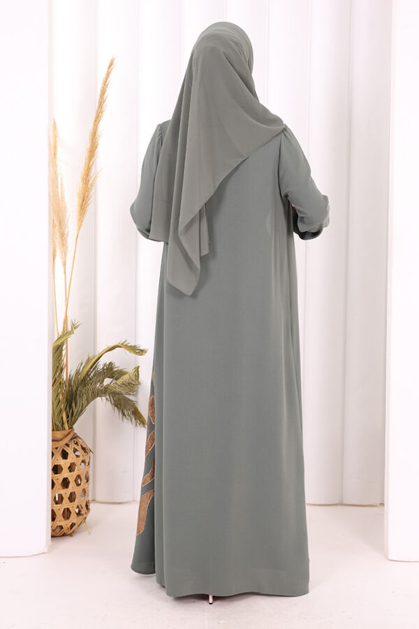 Etek Kısmı Desenli Elbiseli Abaya Takım 8495 Mint - 3