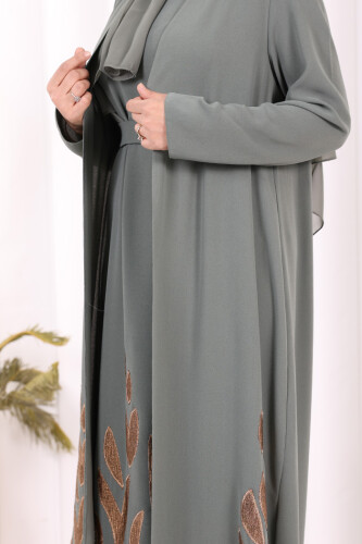 Etek Kısmı Desenli Elbiseli Abaya Takım 8495 Mint - 6