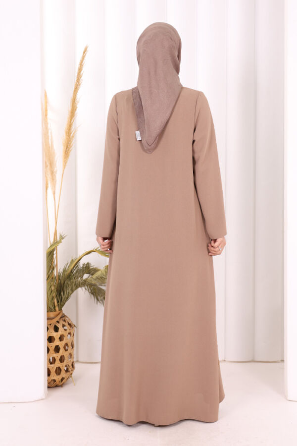 Etek Kısmı Desenli Elbiseli Abaya Takım 8495 Vizon - 5