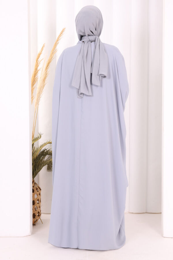 Taş İşleme Detay Elbiseli Pelerin Takım 8496 Gri - 4