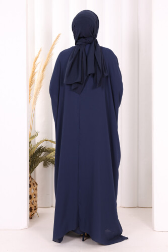 Taş İşleme Detay Elbiseli Pelerin Takım 8496 Lacivert - 4