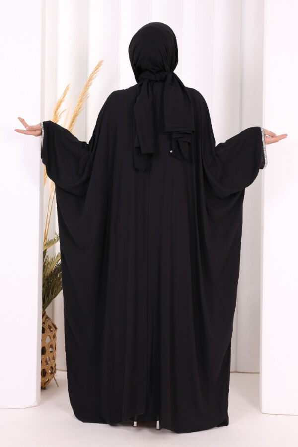 Taş İşleme Detay Elbiseli Pelerin Takım 8496 Siyah - 5