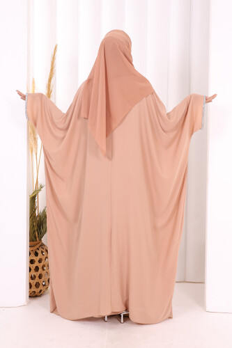 Taş İşleme Detay Elbiseli Pelerin Takım 8496 Vizon - 5