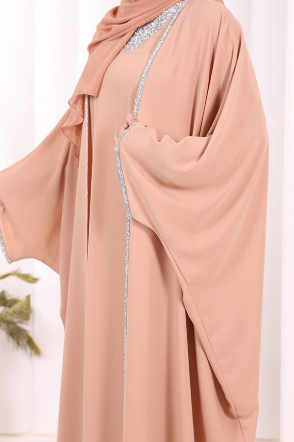 Taş İşleme Detay Elbiseli Pelerin Takım 8496 Vizon - 7