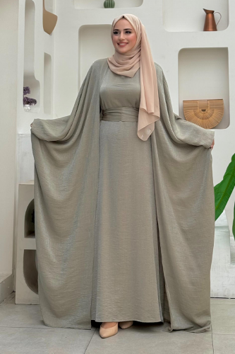 Yarasakol Abayalı Elbise Takım 8497 Haki - Bym Fashion