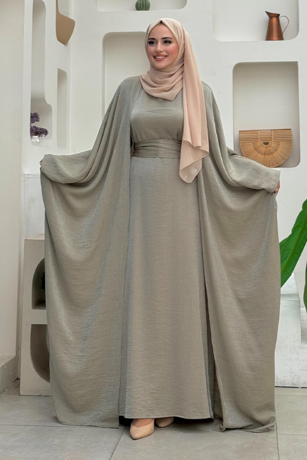 Yarasakol Abayalı Elbise Takım 8497 Haki - 1