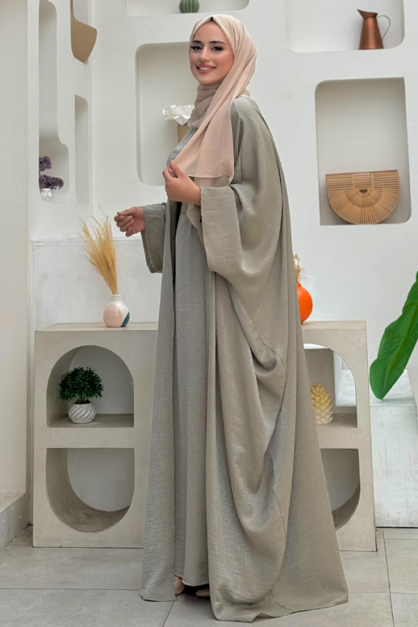 Yarasakol Abayalı Elbise Takım 8497 Haki - 3
