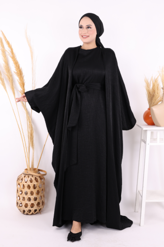Yarasakol Abayalı Elbise Takım 8497 Siyah 