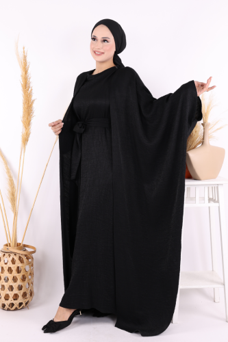 Yarasakol Abayalı Elbise Takım 8497 Siyah - 2