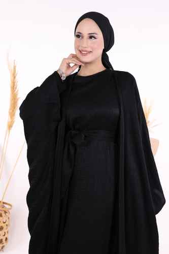 Yarasakol Abayalı Elbise Takım 8497 Siyah - 4