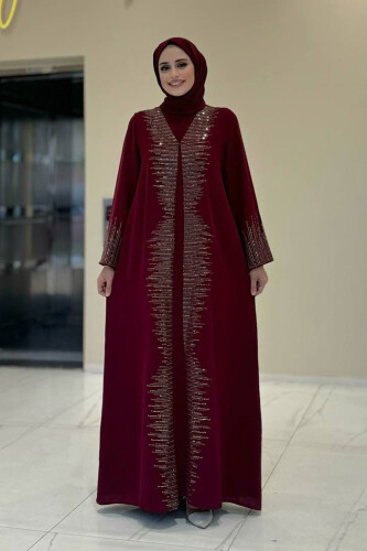 Pul İşlemeli Yelekli Elbise Takım 8498 Bordo - Bym Fashion
