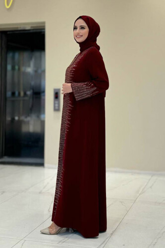 Pul İşlemeli Yelekli Elbise Takım 8498 Bordo - 3