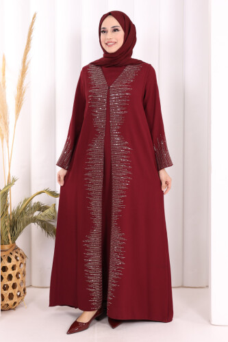 Pul İşlemeli Yelekli Elbise Takım 8498 Bordo 