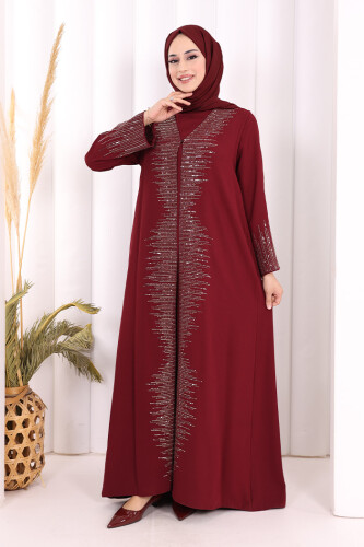 Pul İşlemeli Yelekli Elbise Takım 8498 Bordo - 2