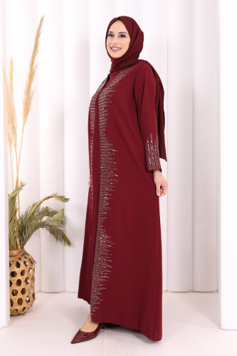 Pul İşlemeli Yelekli Elbise Takım 8498 Bordo - 3