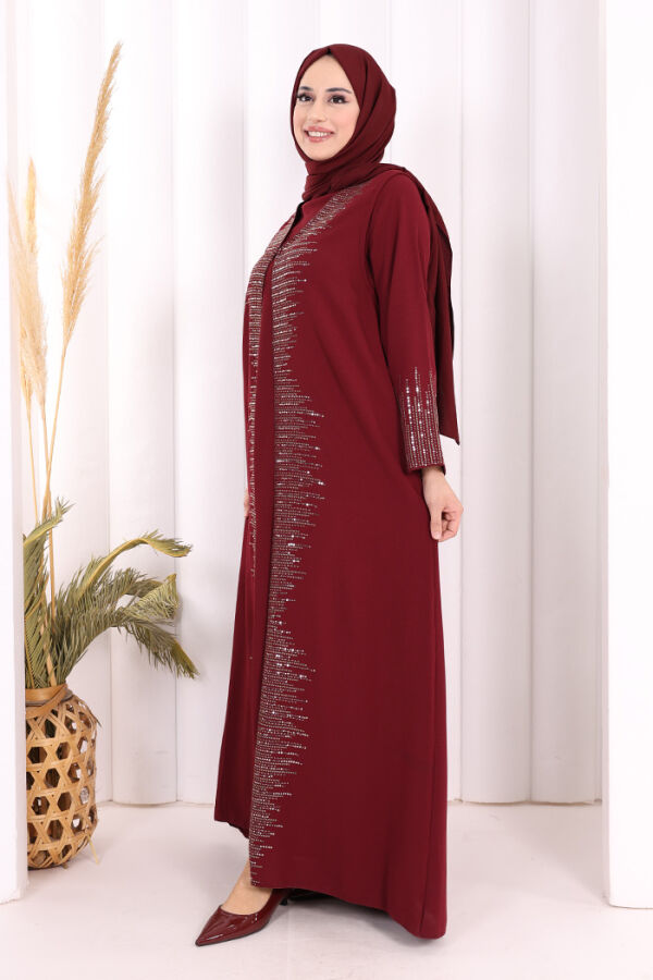 Pul İşlemeli Yelekli Elbise Takım 8498 Bordo - 3