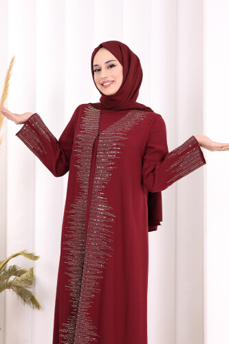 Pul İşlemeli Yelekli Elbise Takım 8498 Bordo - 5