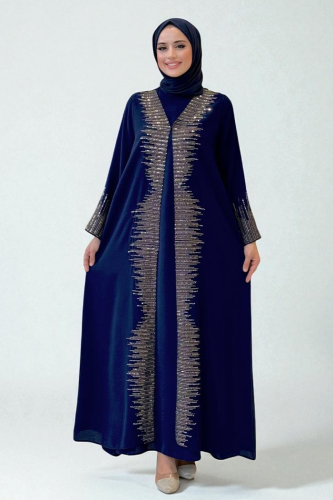 Pul İşlemeli Yelekli Elbise Takım 8498 Lacivert - Bym Fashion