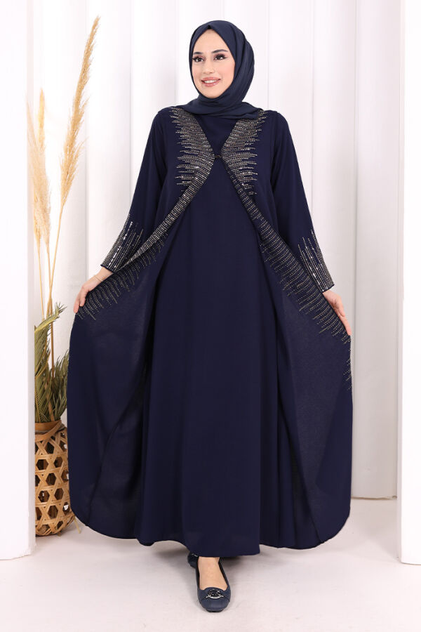 Pul İşlemeli Yelekli Elbise Takım 8498 Lacivert - 3