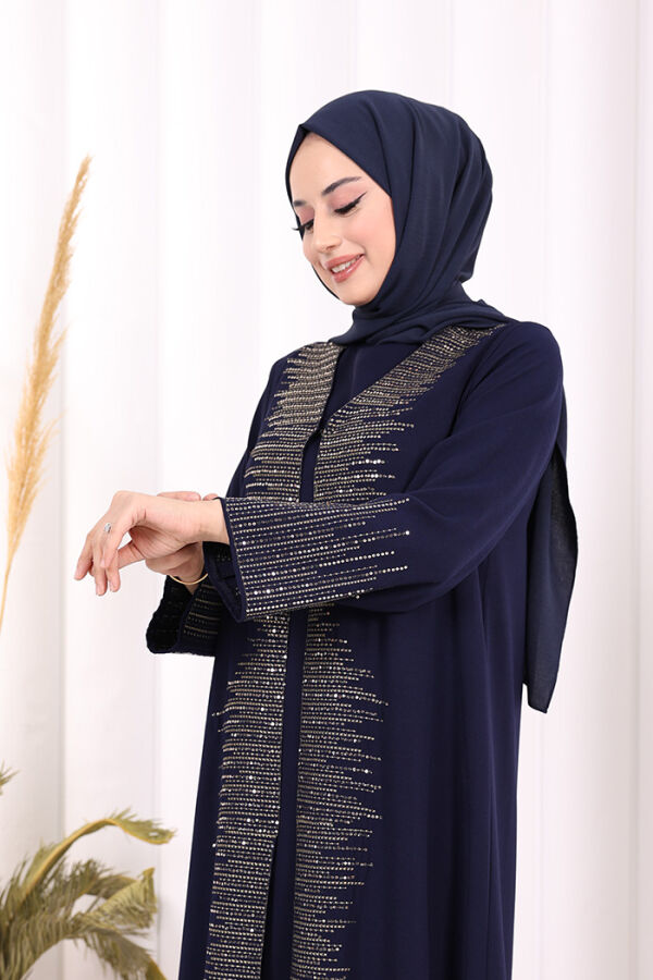 Pul İşlemeli Yelekli Elbise Takım 8498 Lacivert - 5