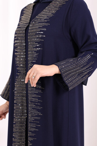 Pul İşlemeli Yelekli Elbise Takım 8498 Lacivert - 6