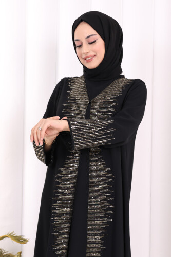 Pul İşlemeli Yelekli Elbise Takım 8498 Siyah - 5