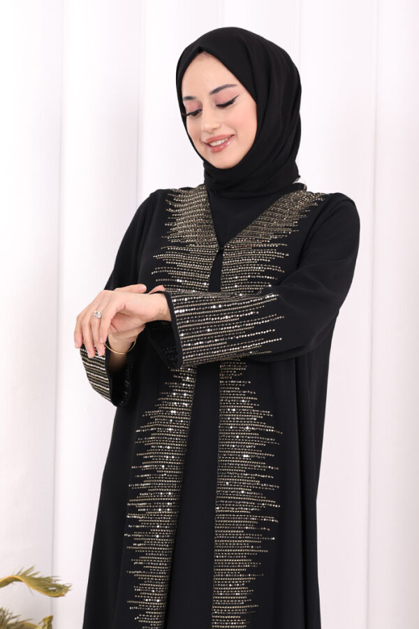 Pul İşlemeli Yelekli Elbise Takım 8498 Siyah - 5