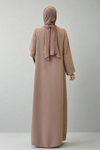 Pul İşlemeli Yelekli Elbise Takım 8498 Vizon - 2