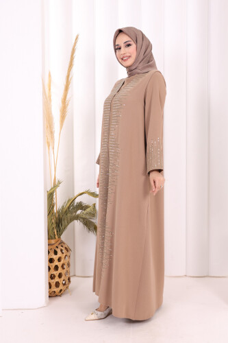 Pul İşlemeli Yelekli Elbise Takım 8498 Vizon - 3