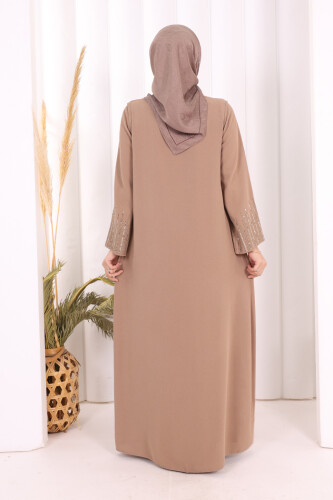 Pul İşlemeli Yelekli Elbise Takım 8498 Vizon - 4