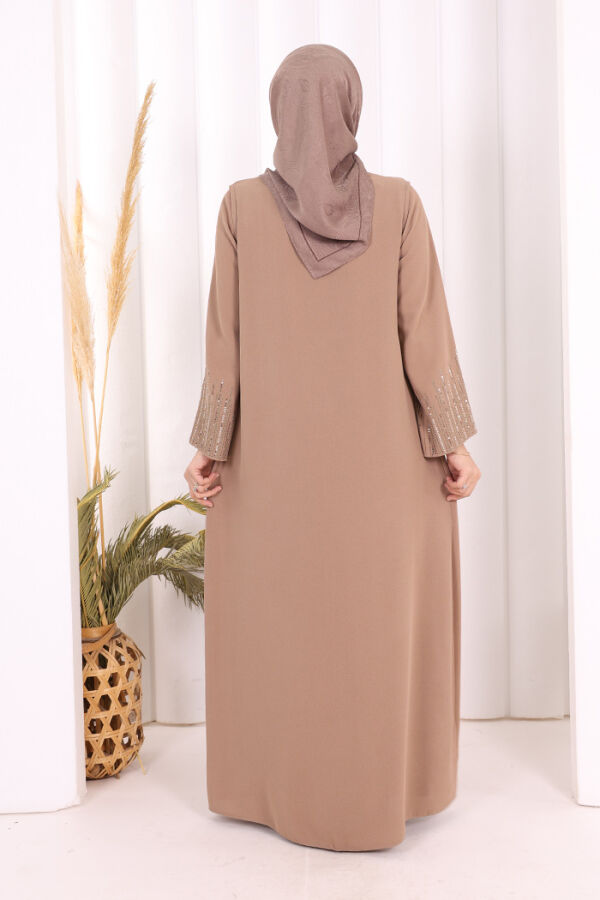 Pul İşlemeli Yelekli Elbise Takım 8498 Vizon - 4