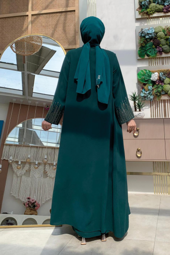 Pul İşlemeli Yelekli Elbise Takım 8498 Zümrüt - 2