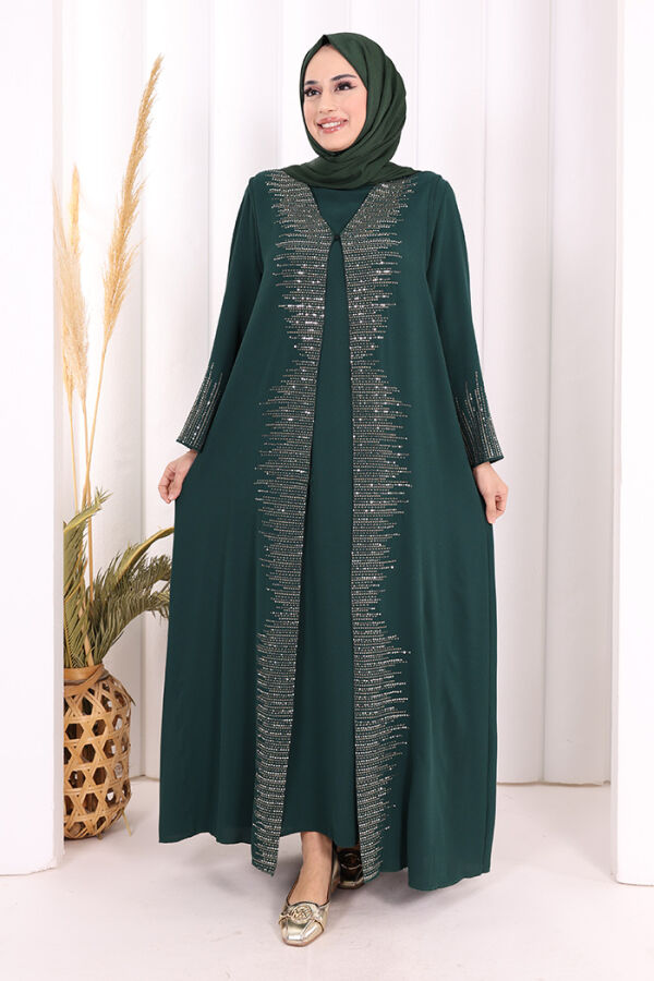Pul İşlemeli Yelekli Elbise Takım 8498 Zümrüt - 1