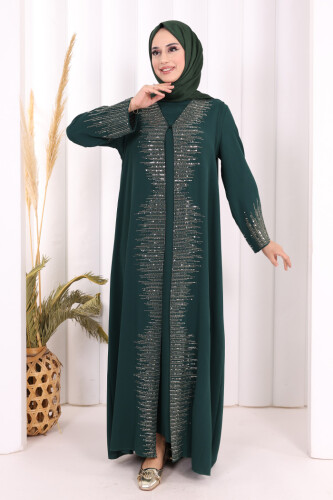 Pul İşlemeli Yelekli Elbise Takım 8498 Zümrüt - 2