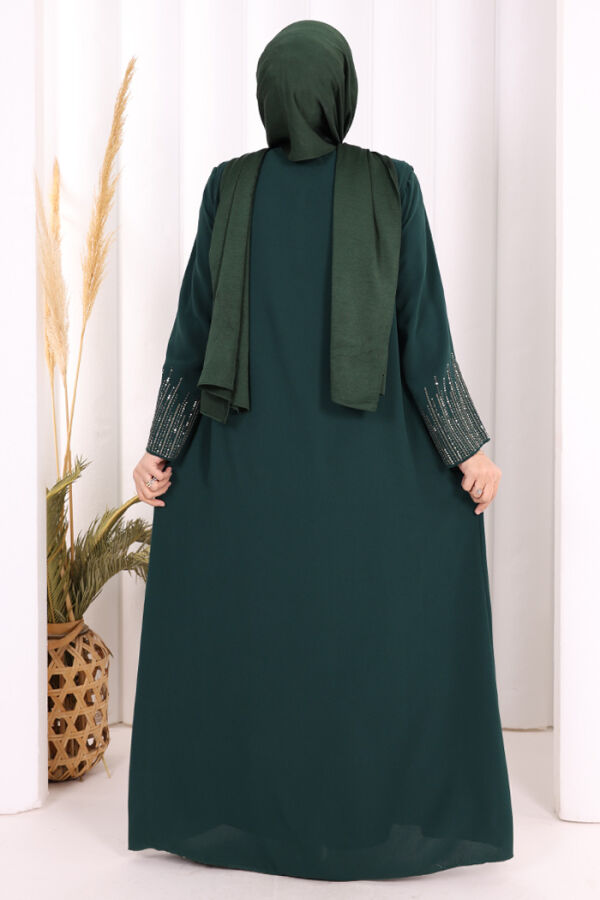 Pul İşlemeli Yelekli Elbise Takım 8498 Zümrüt - 4