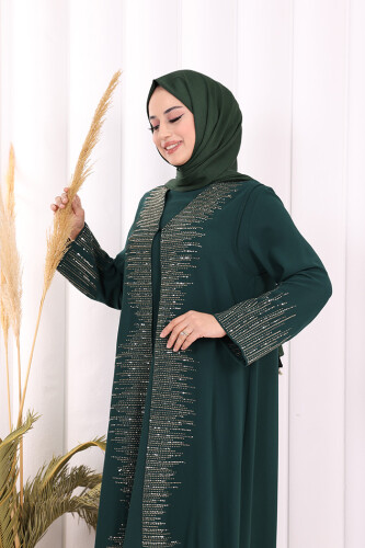 Pul İşlemeli Yelekli Elbise Takım 8498 Zümrüt - 5