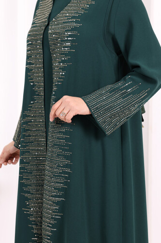 Pul İşlemeli Yelekli Elbise Takım 8498 Zümrüt - 6